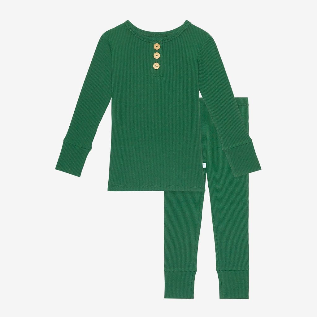 Juniper Green Ribbed Long Sleeve Henley Pajamas