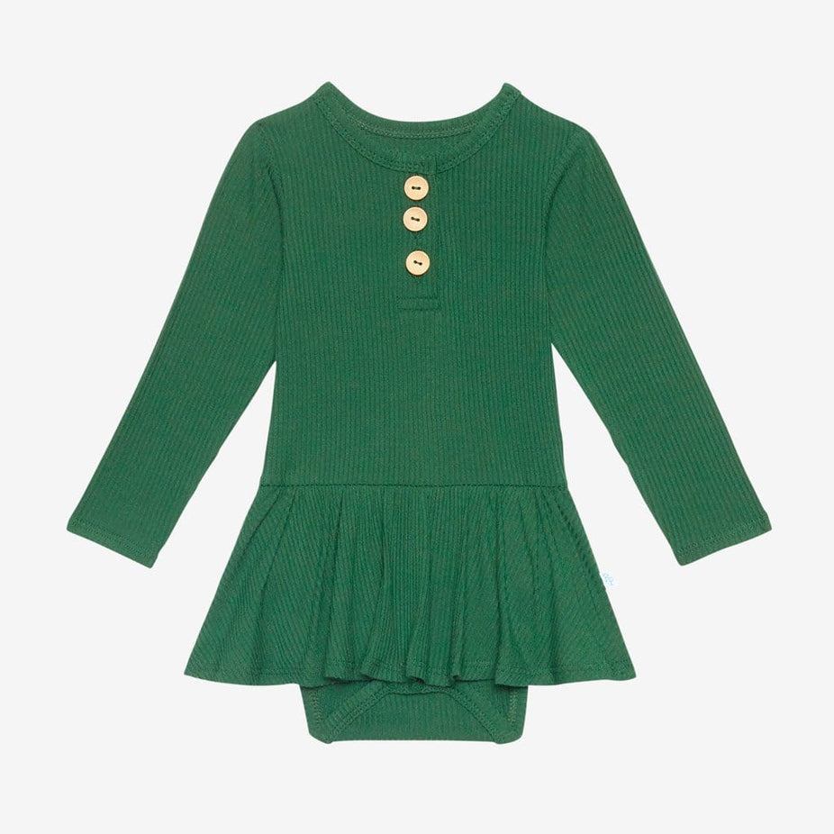 Juniper Green Ribbed Long Sleeve Henley Twirl Skirt Bodysuit
