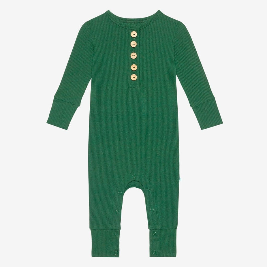 Juniper Green Ribbed Long Sleeve Henley Romper