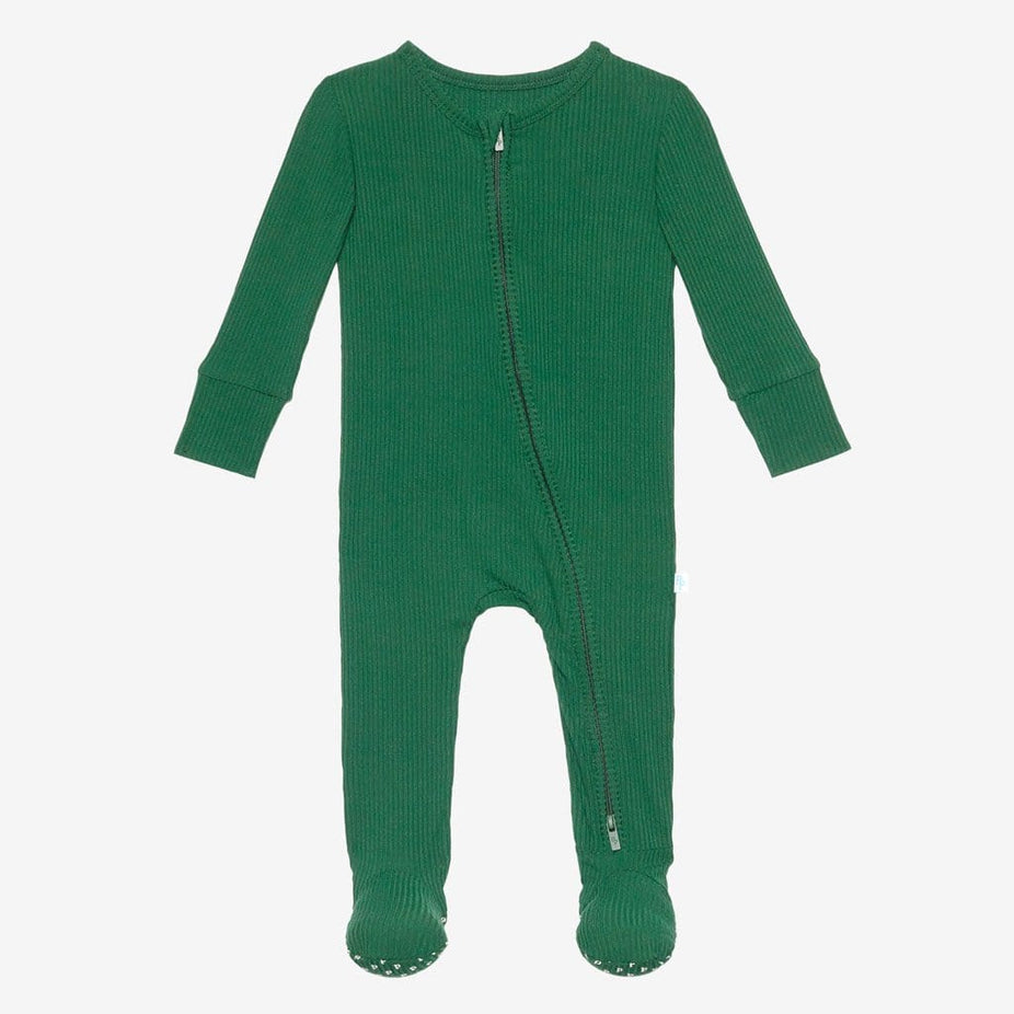 Juniper Green Ribbed Footie Zippered One Piece