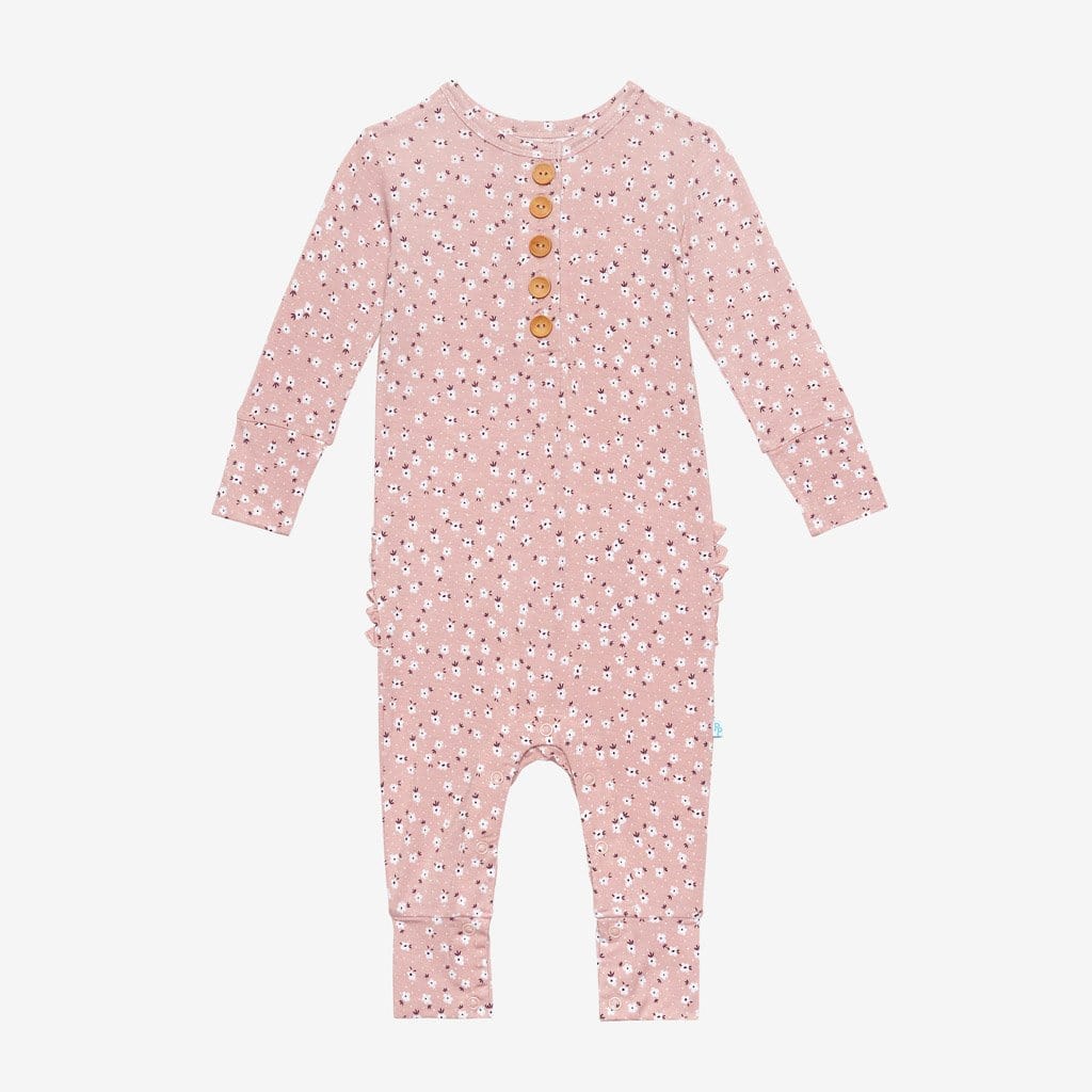 Maevis long sleeve ruffled henley romper
