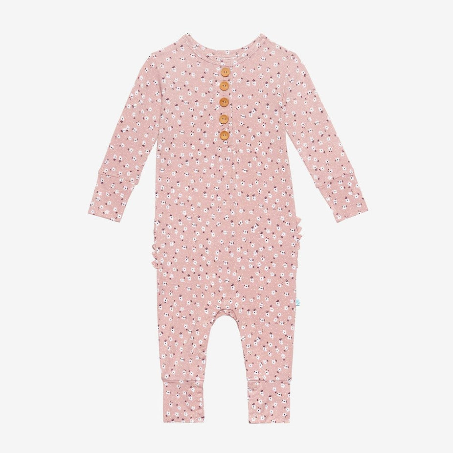 Maevis long sleeve ruffled henley romper