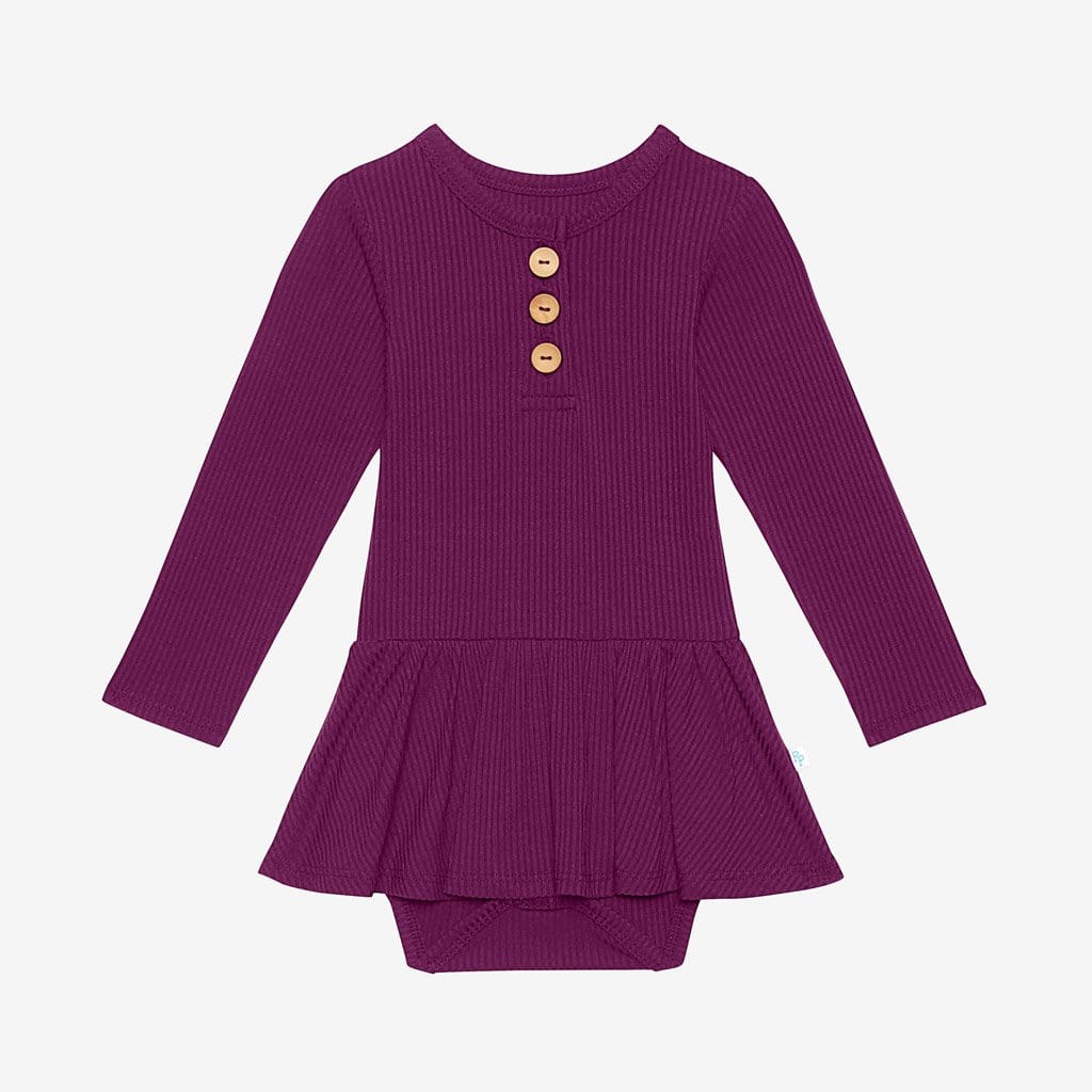 Orchid Ribbed Long Sleeve Henley Twirl Skirt Bodysuit