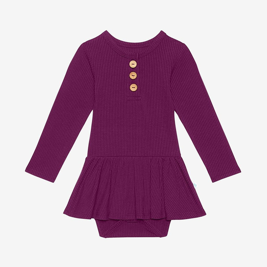 Orchid Ribbed Long Sleeve Henley Twirl Skirt Bodysuit