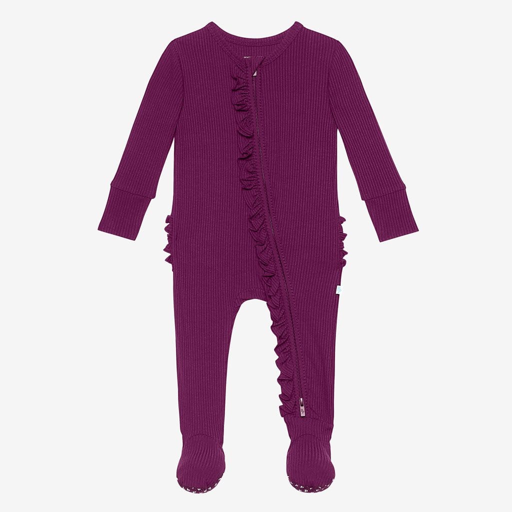 Orchid Ribbed Footie Ruffled Zippered One Piece