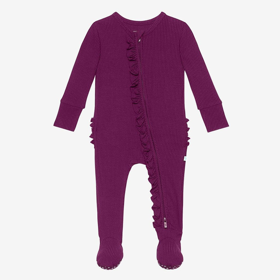 Orchid Ribbed Footie Ruffled Zippered One Piece