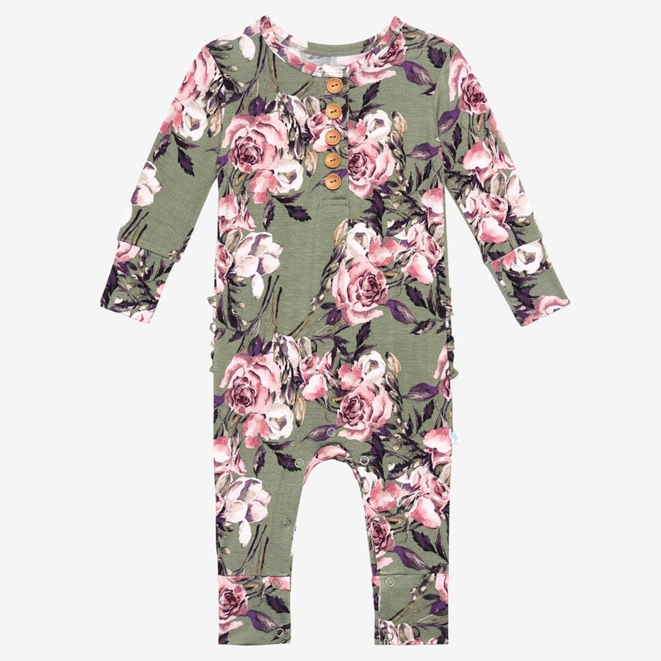 Seraphine long sleeve ruffled henley romper