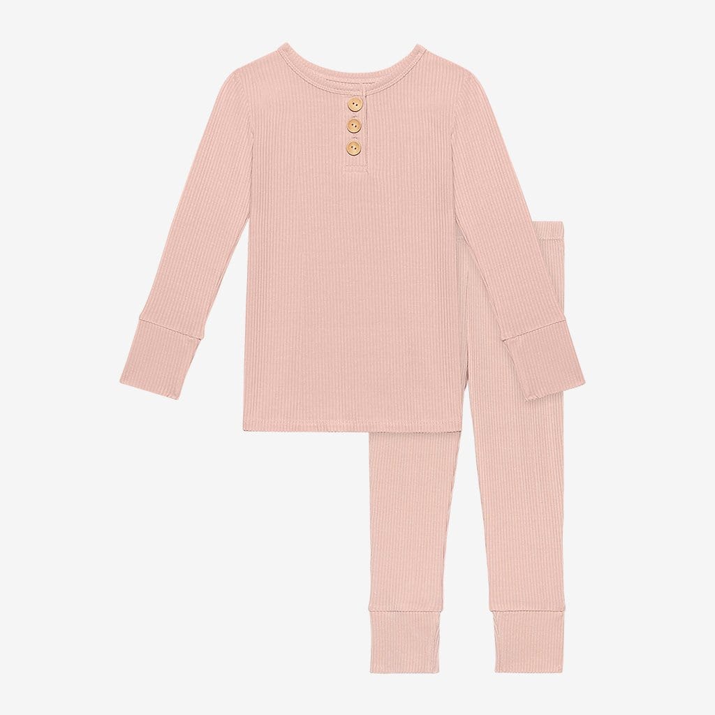 Sweet Pink Ribbed Long Sleeve Henley Pajamas