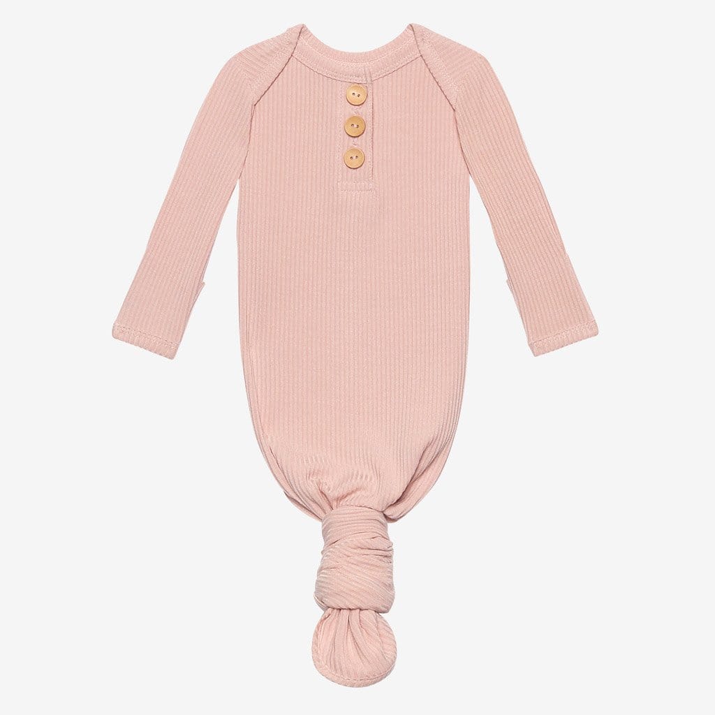 Sweet Pink Ribbed Button Knotted Gown