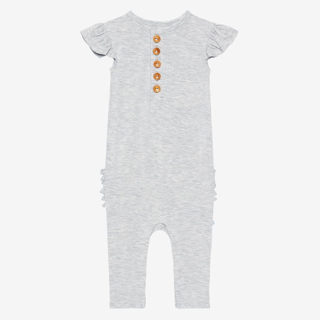 Athletic Gray Heather Ruffled Cap Sleeve Henley Romper