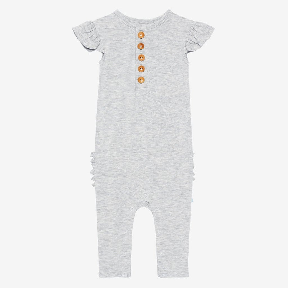 Athletic Gray Heather Ruffled Cap Sleeve Henley Romper