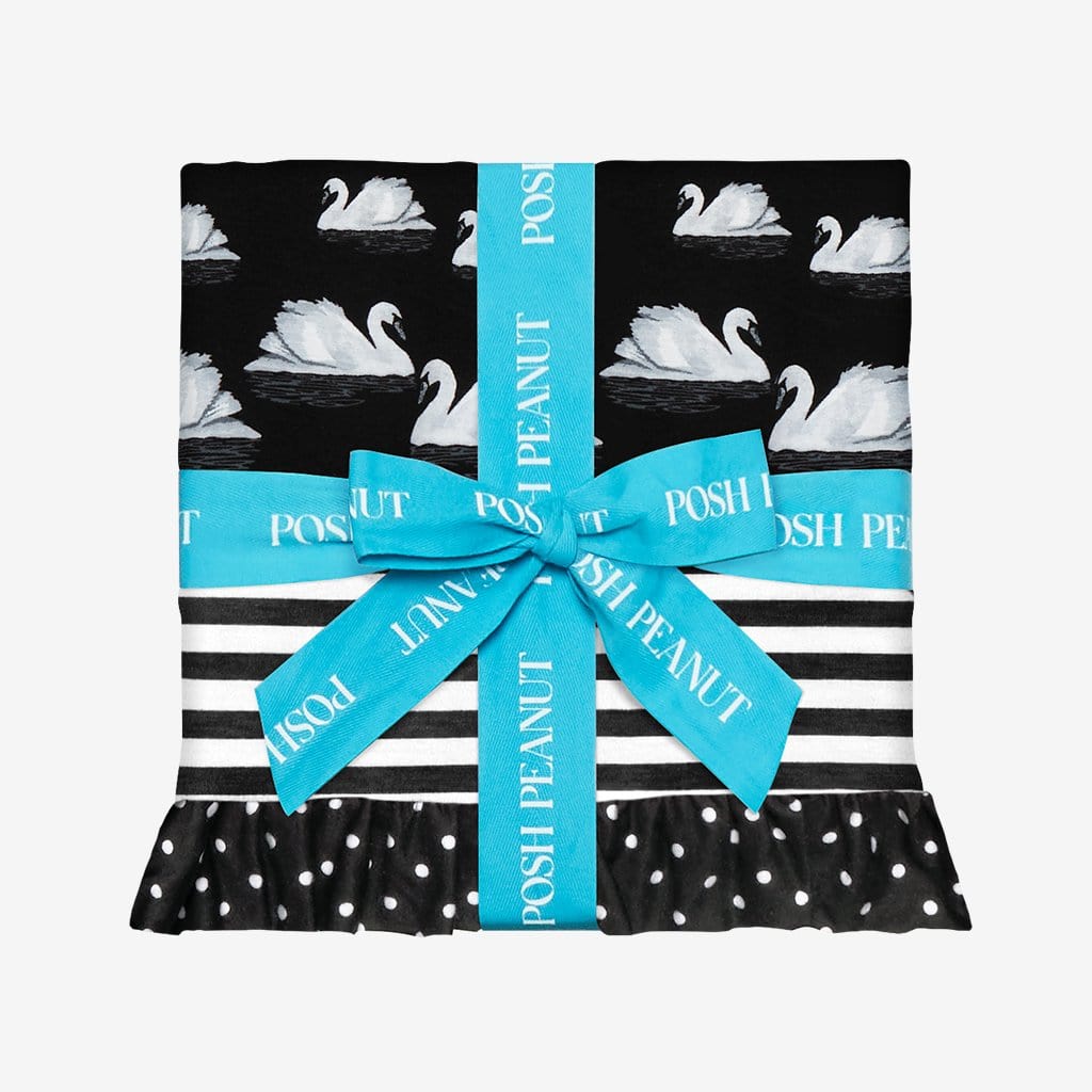 Leia & Carter Ruffled Luxe Patoo with swan and polka dots pattern