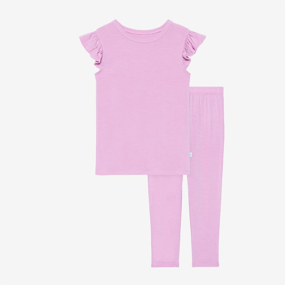 Lilac ruffled cap sleeve top and pajamas