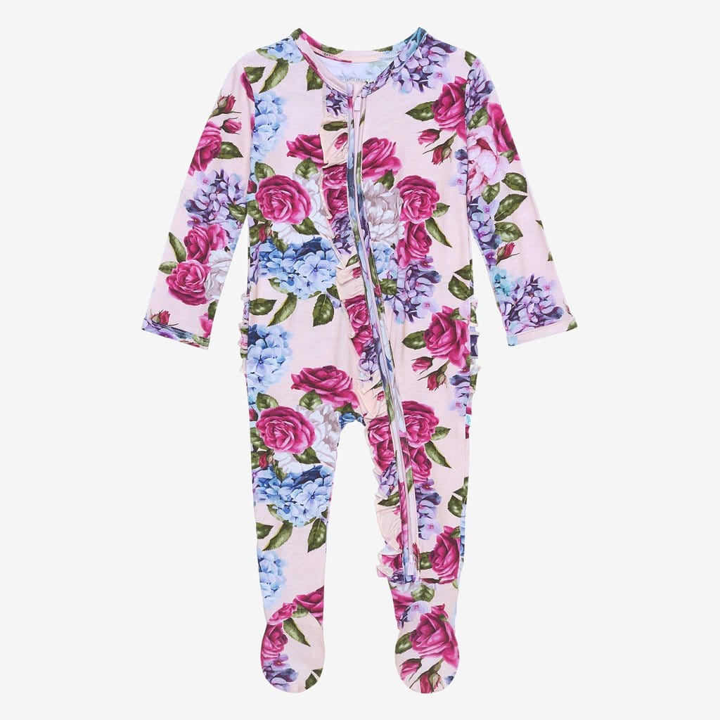Monroe footie ruffled zippered one piece
