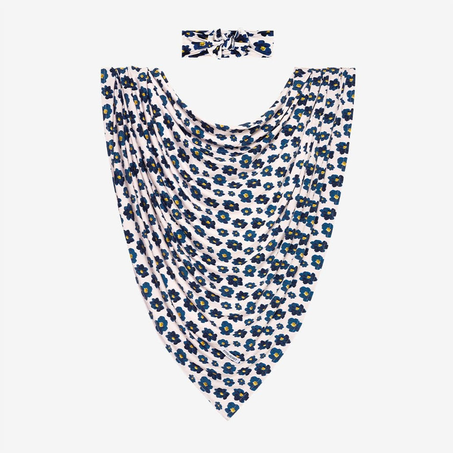 Alexa blue floral print swaddle headband set