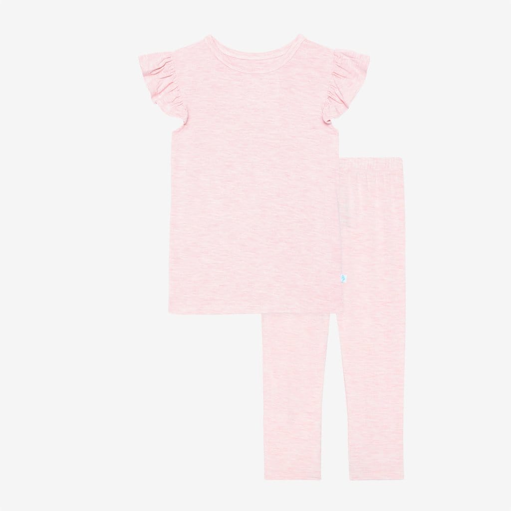 Pink Heather Ruffled Cap Sleeve Shirt & Pants Set