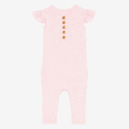 Pink Heather Ruffled Cap Sleeve Henley Romper