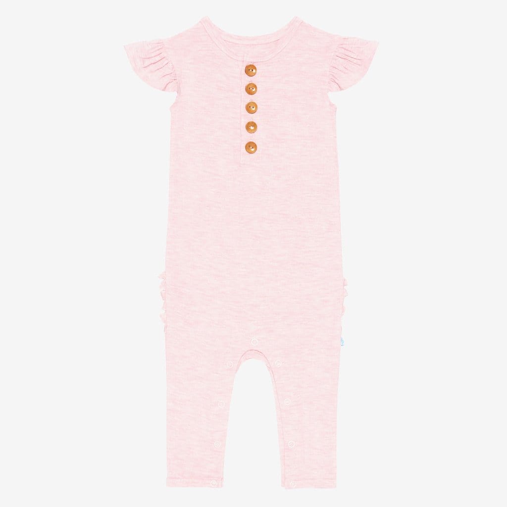 Pink Heather Ruffled Cap Sleeve Henley Romper