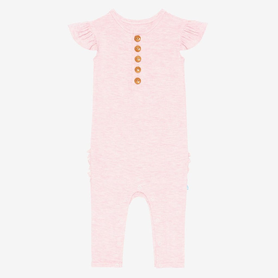 Pink Heather Ruffled Cap Sleeve Henley Romper