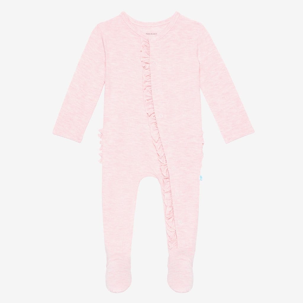 Pink Heather Footie Ruffled Snap One Piece