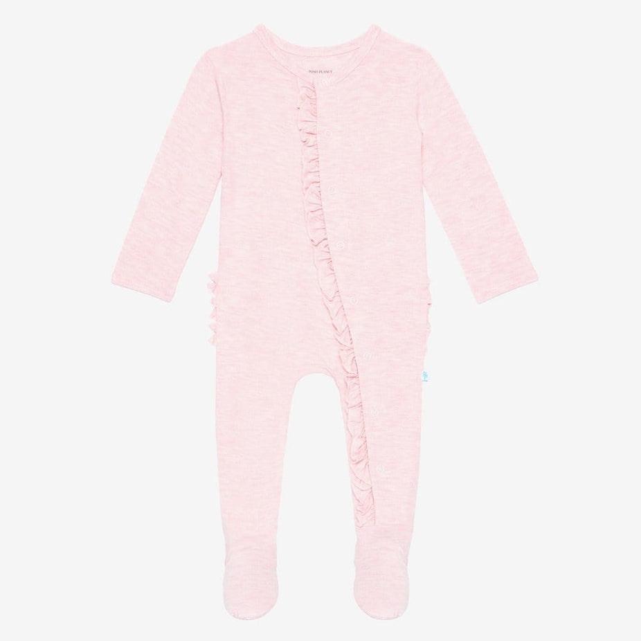 Pink Heather Footie Ruffled Snap One Piece