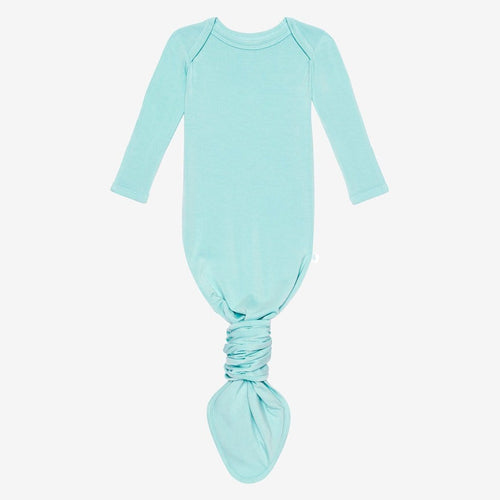 Front of blue knotted gown