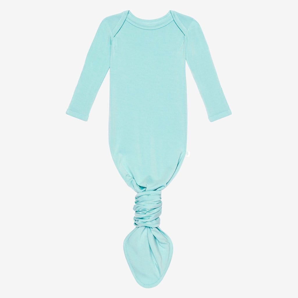 Front of blue knotted gown