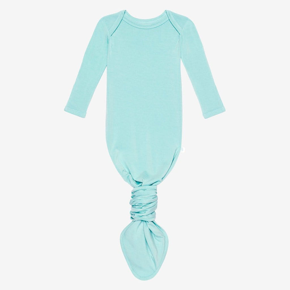 Front of blue knotted gown