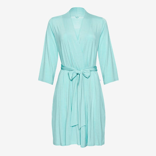 Front of pool blue robe