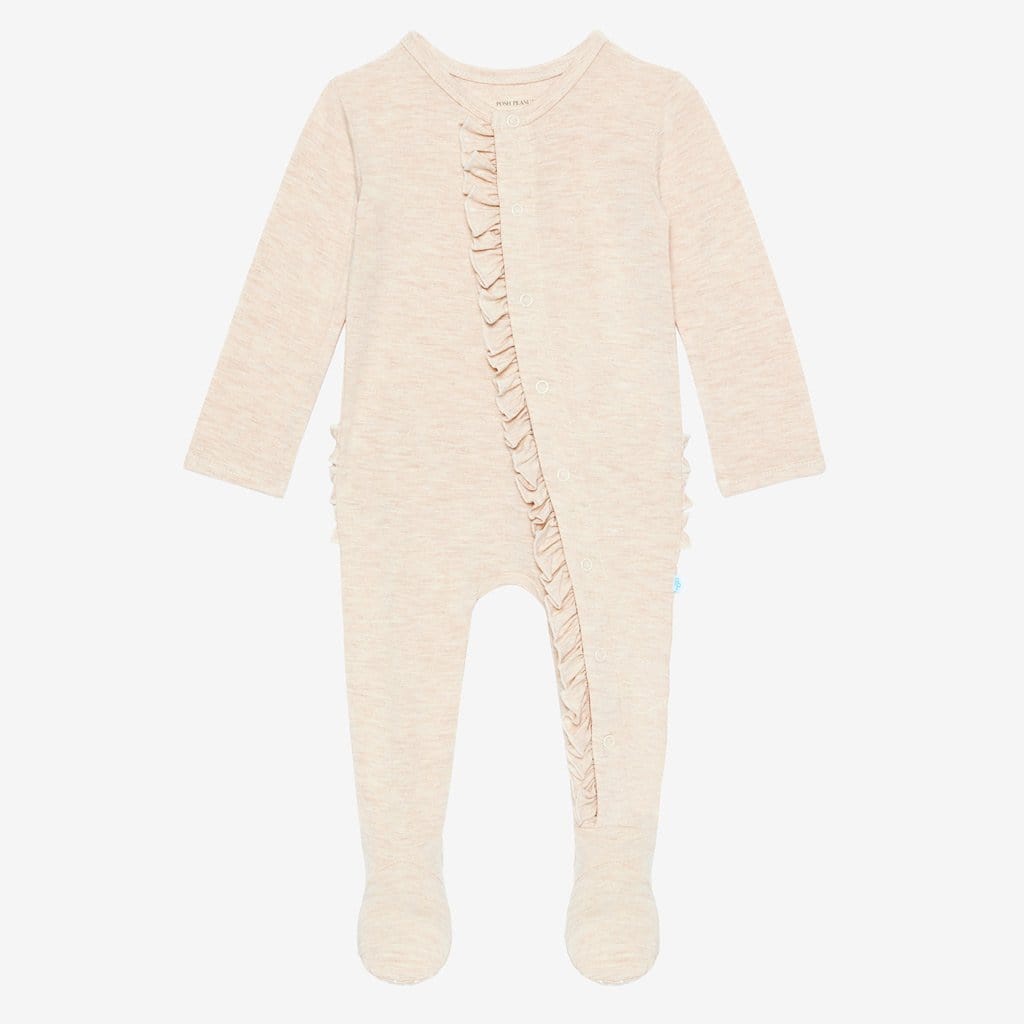 Tan Heather Footie Ruffled Snap One Piece