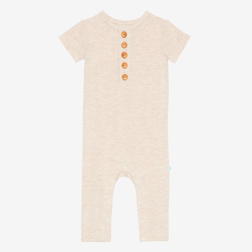 Tan Heather Short Sleeve Henley Romper