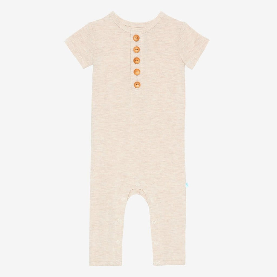 Tan Heather Short Sleeve Henley Romper