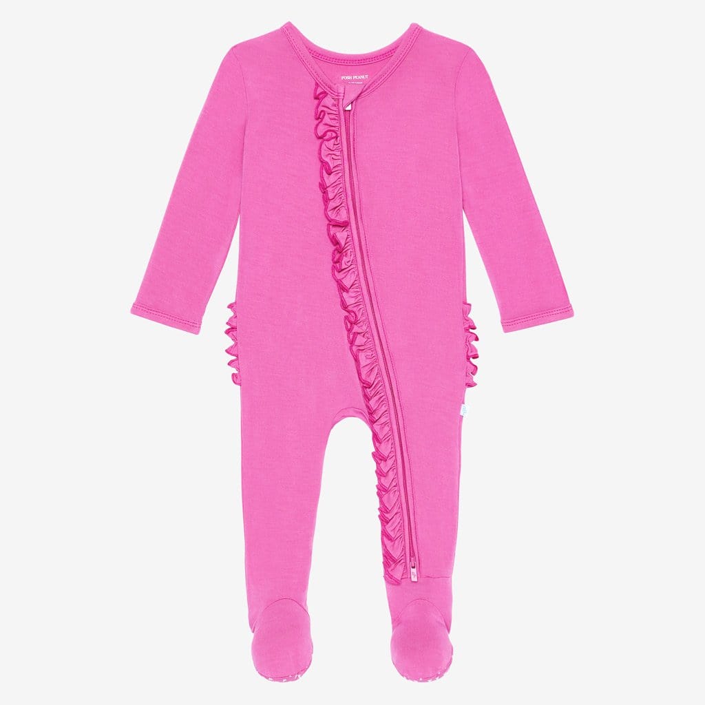 Very berry footie ruffled zippered one piece