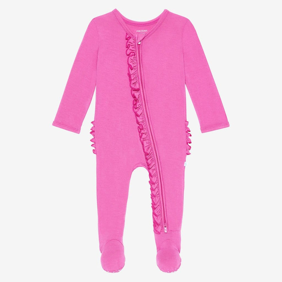 Very berry footie ruffled zippered one piece