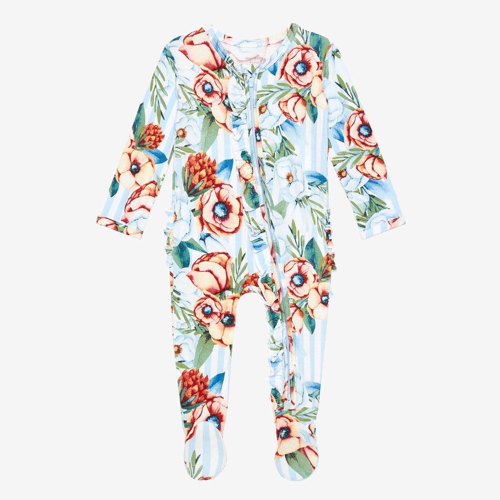 Victoria footie ruffled zippered one piece