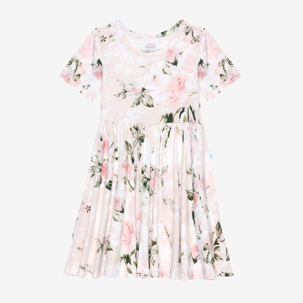 Vintage Pink Rose Twirl Dress