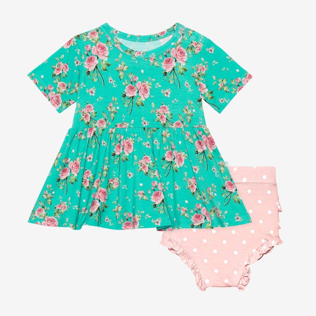 Theresa Short Sleeve Peplum Ruffled Bummie Set