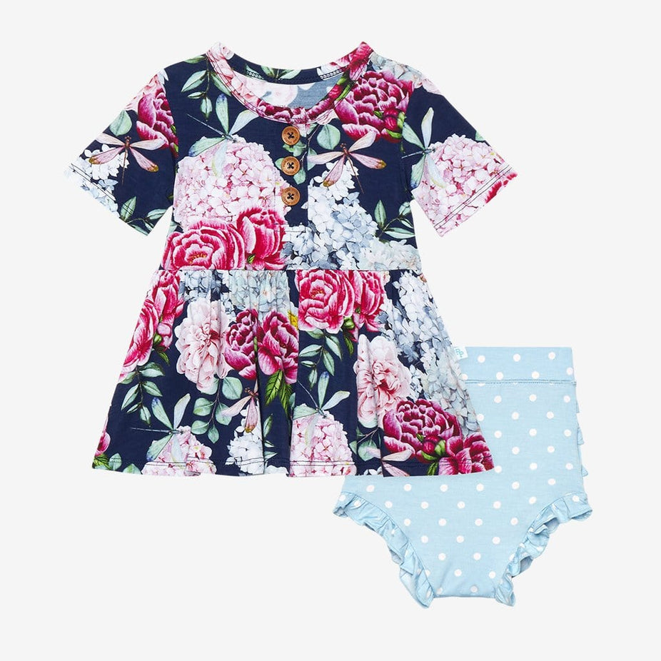 Hayley Short Sleeve Henley Peplum Ruffled Bummie Set