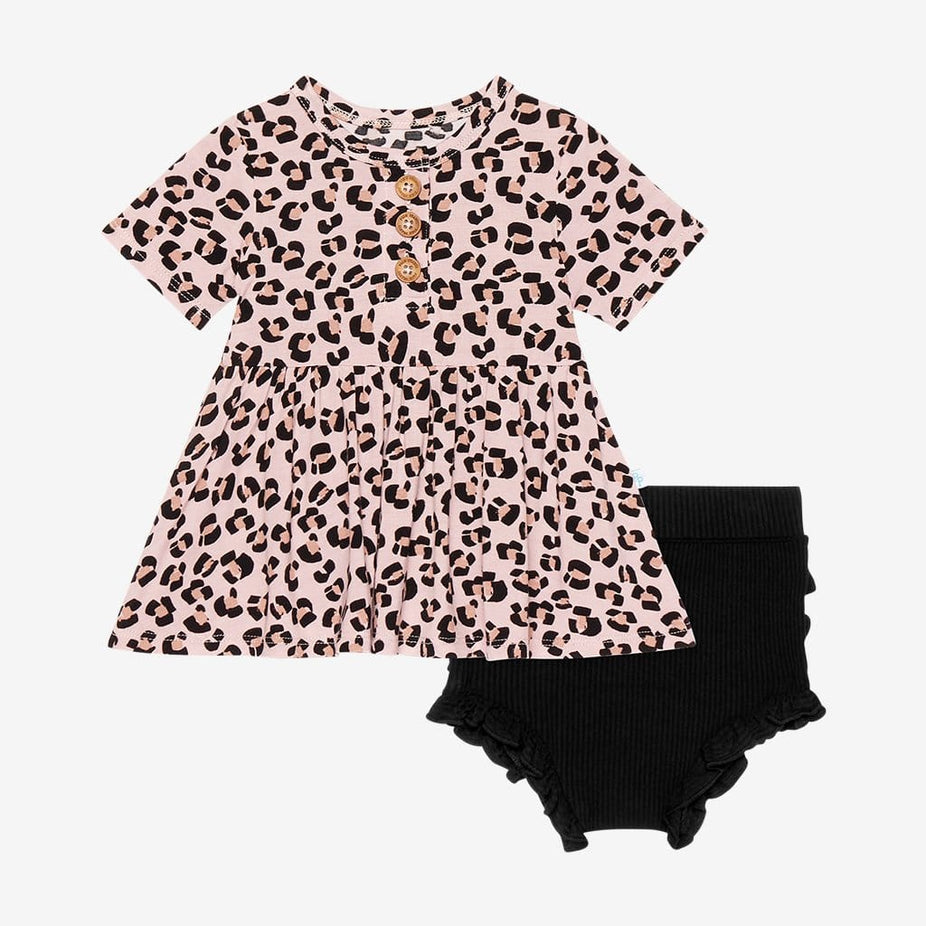 Samara Short Sleeve Henley Peplum with jaguar pattern Ruffled Bummie Set