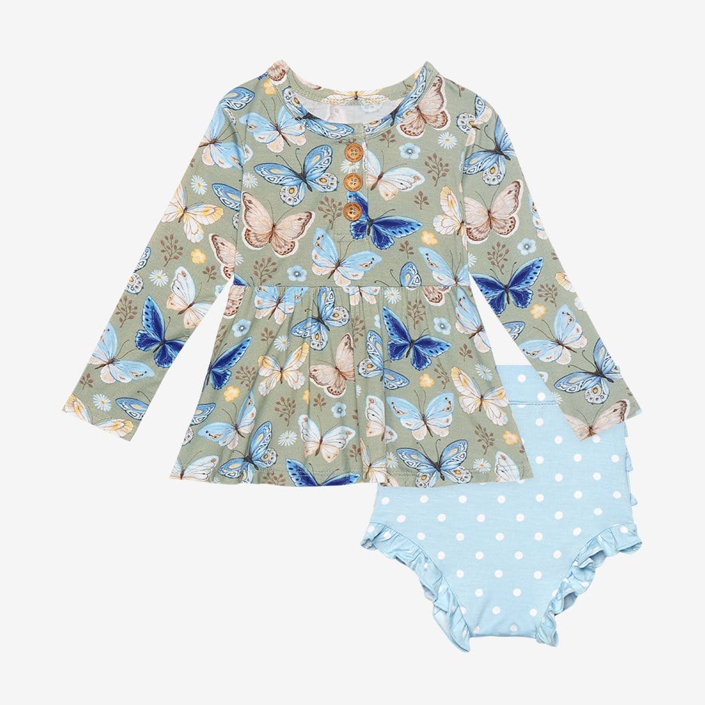 Lucy Long Sleeve Henley Peplum Ruffled Bummie Set