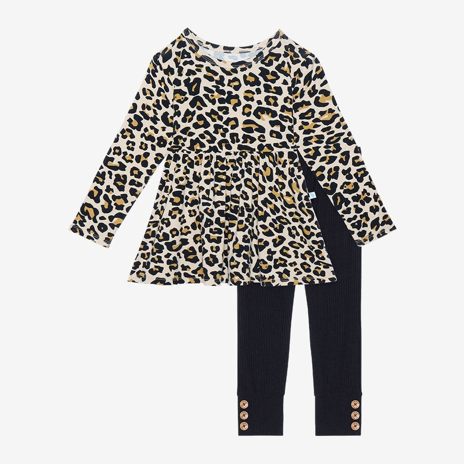 Lana Leopard Tan Long Sleeve Peplum Legging Set