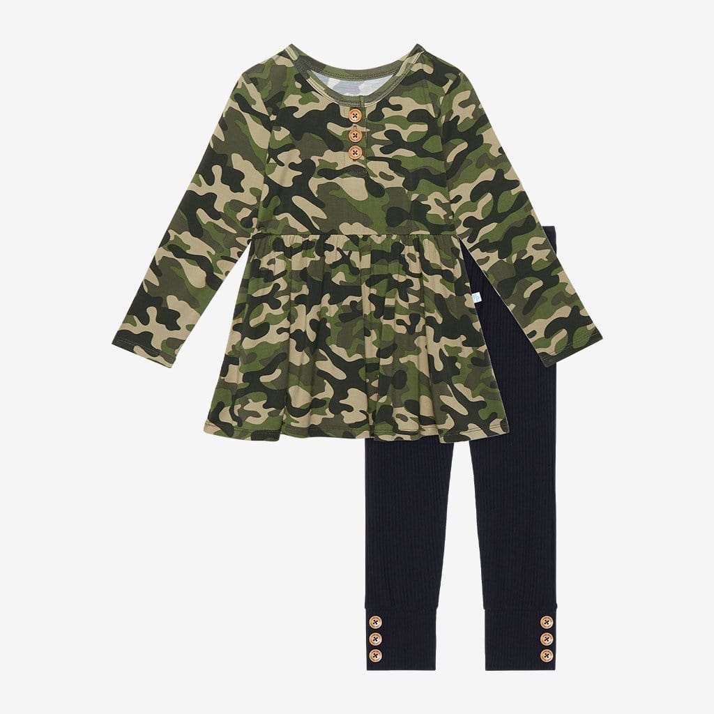 Cadet Long Sleeve Henley Peplum Legging Set