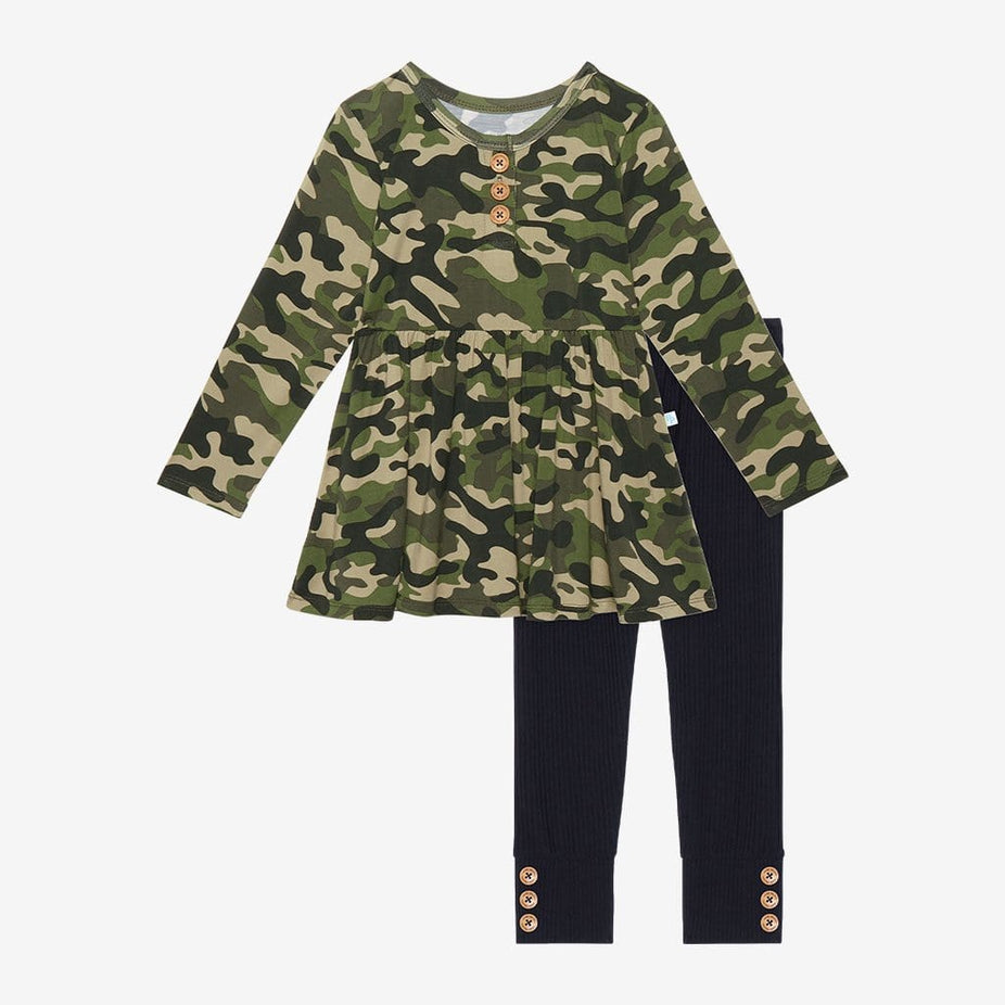Cadet Long Sleeve Henley Peplum Legging Set