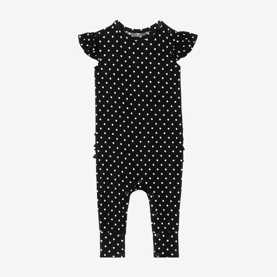 Lilly Ruffled Cap Sleeve Romper with polka dots pattern