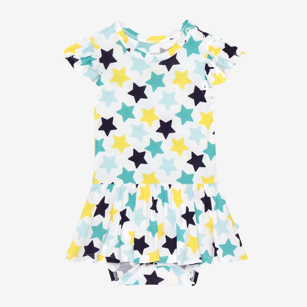 Tommy Ruffled Cap Sleeve Twirl Skirt Bodysuit with star pattern