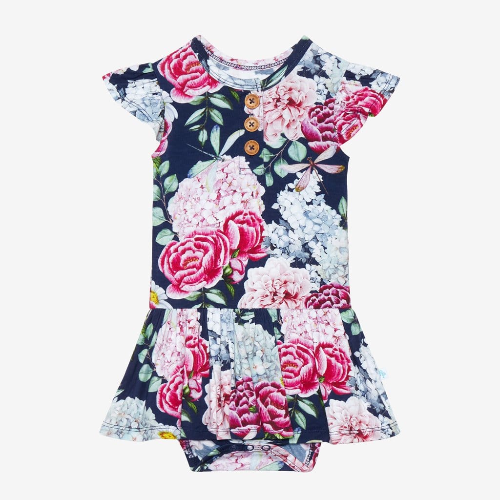 Hayley Ruffled Cap Sleeve Henley Twirl Skirt Bodysuit