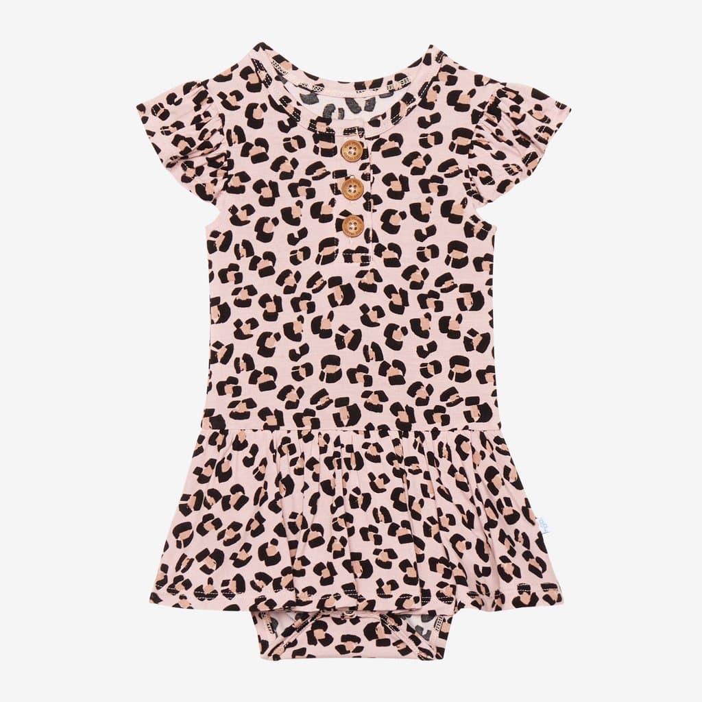 Samara Ruffled Cap Sleeve Henley Twirl Skirt Bodysuit with jaguar pattern