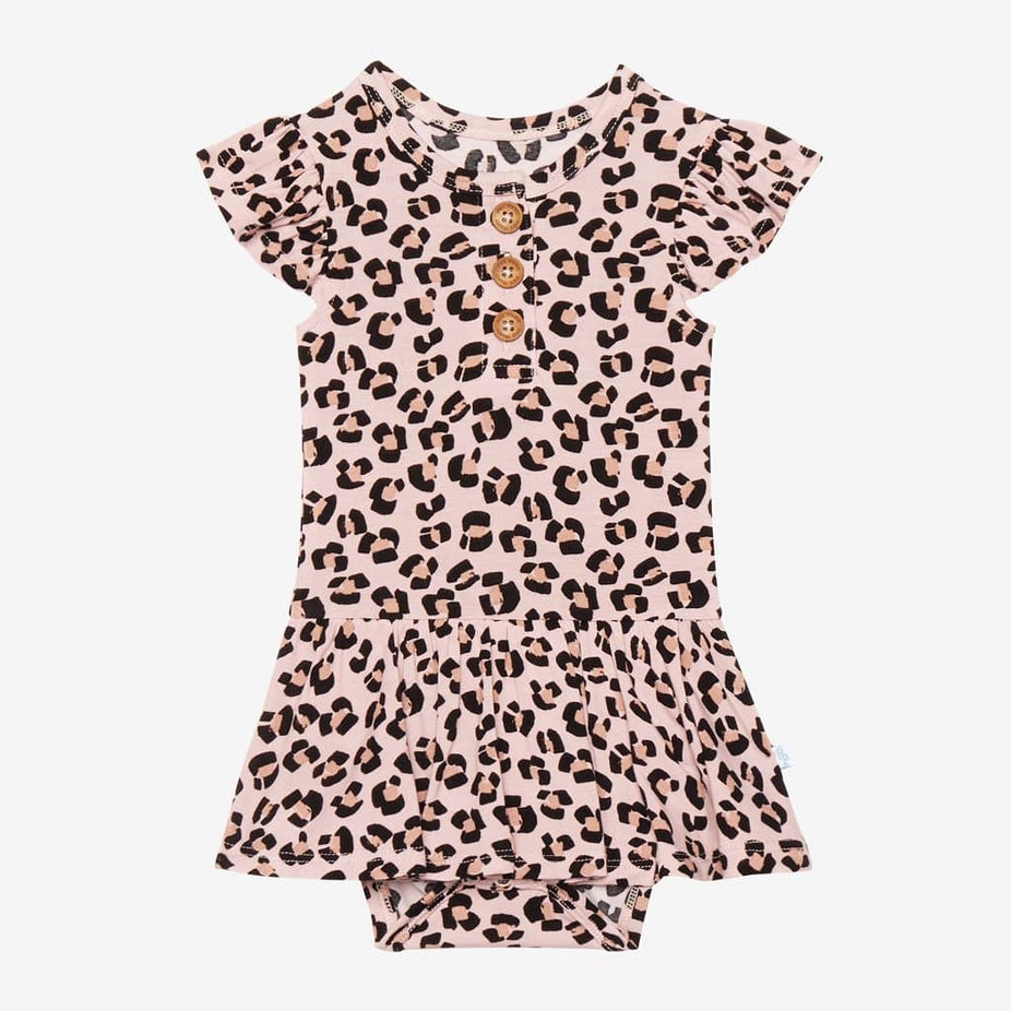 Samara Ruffled Cap Sleeve Henley Twirl Skirt Bodysuit with jaguar pattern