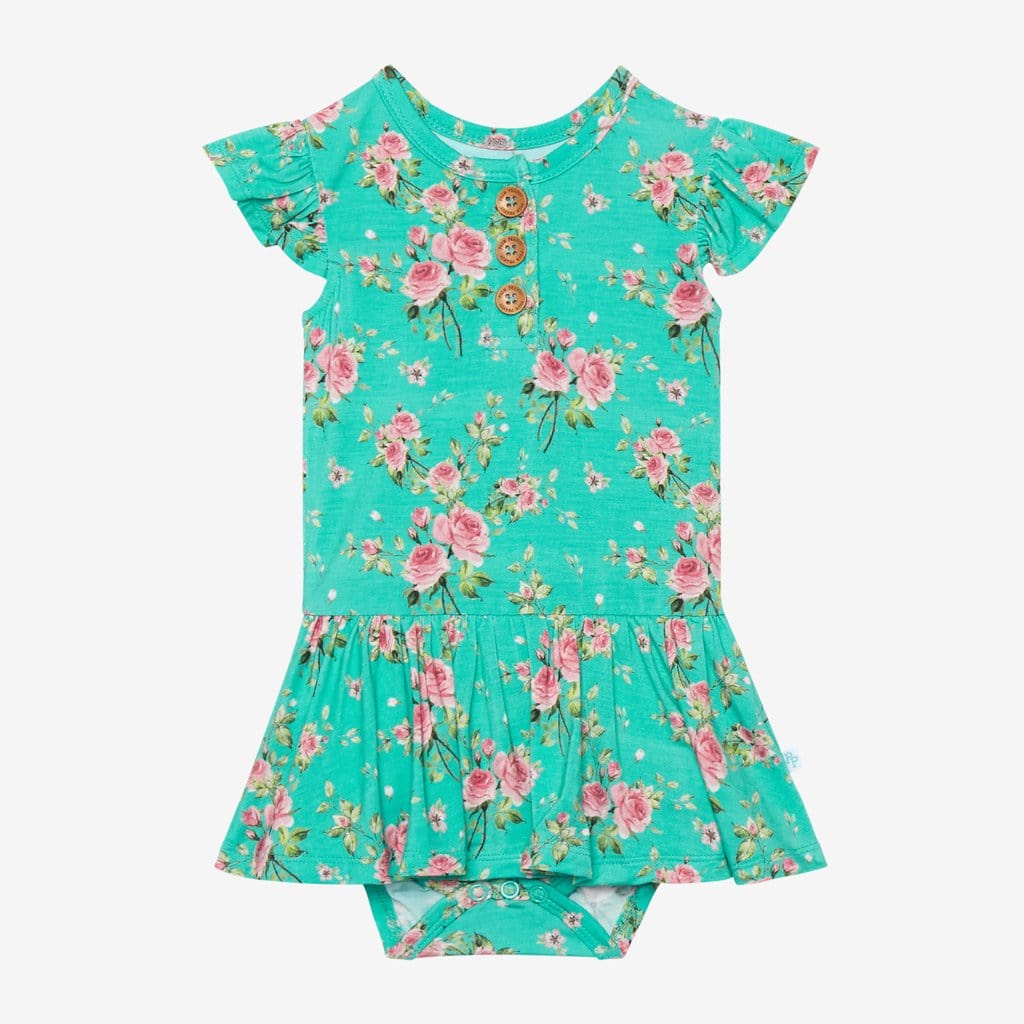 Theresa Ruffled Cap Sleeve Henley Twirl Skirt Bodysuit