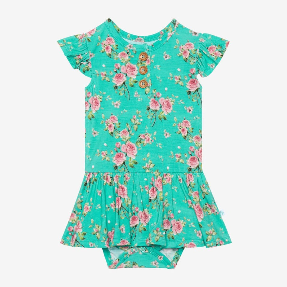 Theresa Ruffled Cap Sleeve Henley Twirl Skirt Bodysuit